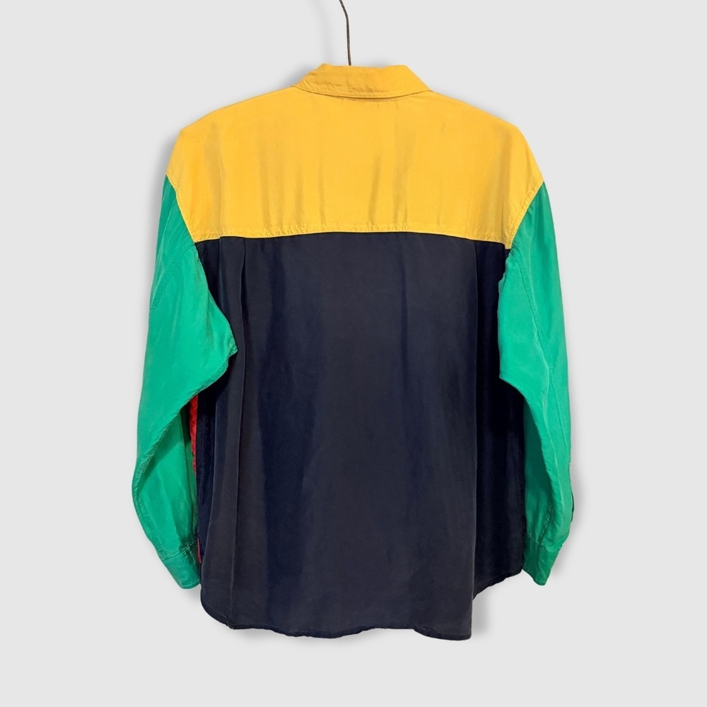 VTG Vintage Lizwear Liz Claiborne Silk Colorblock Shirt Petite S Y2K 90s - Picture 2 of 8